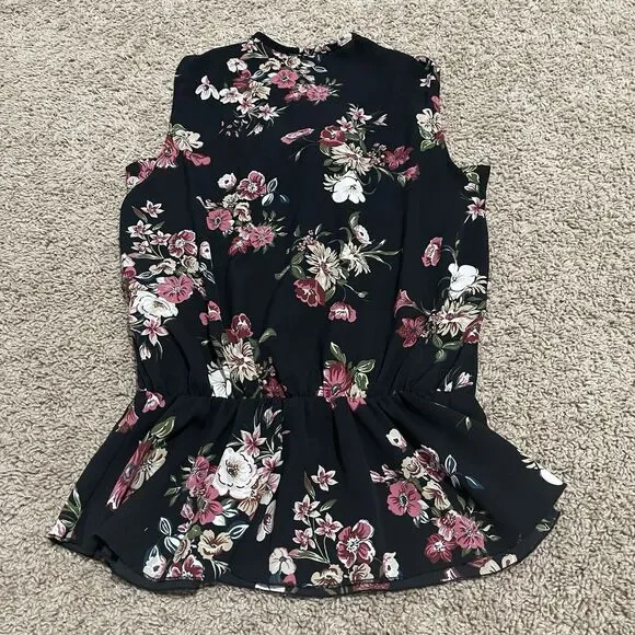 Nuna Lie Blouse Medium Black Marguerite Floral Peplum Mika Style Made in Italy - Picture 4 of 8